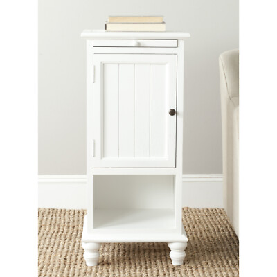 #ad SAFAVIEH Jezabel One Cabinet End Table With Pull Out Tray White $222.99