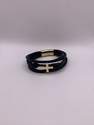 #ad New Multi layer Braided Leather Bracelet Cross Charm Men Magnet Clasp Bracelet $4.81