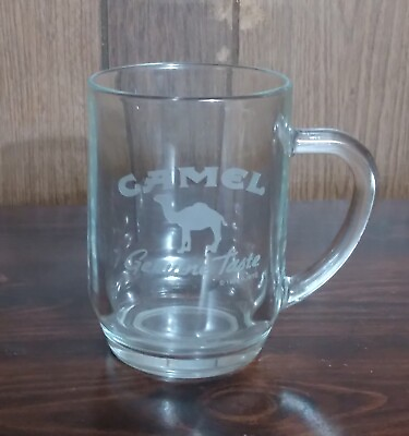#ad Wide Glass Beer Mug w Etching of Camel amp; Handle $25.00
