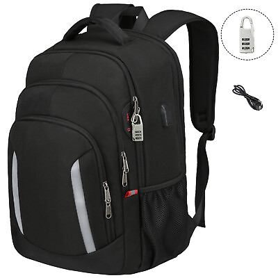 #ad Men 17 Inch Laptop Bag Women Travel Rucksack Scholl Black Backpack For Teenagers $30.99