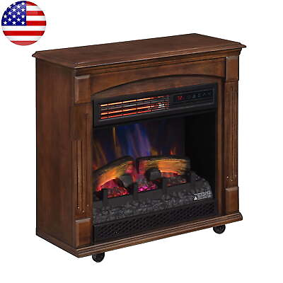 #ad Rolling Mantel W 3D Infrared Quartz Electric Fireplace Adjustable Caramel Birch $163.02