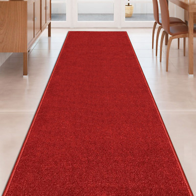#ad Custom Size Stair Hallway Runner Rug Non Slip Rubber Back SOLID RED $214.99