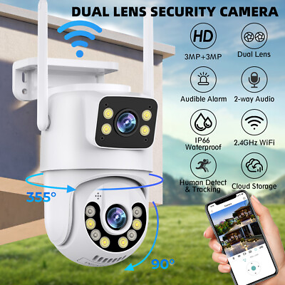 #ad 1080P Wifi Security Camera 6MP Dual Lens 5X Zoom Outdoor PTZ IP Night Vision Cam $43.99