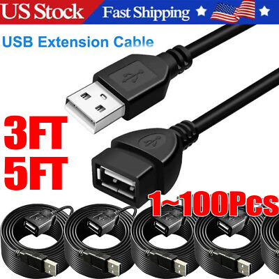 #ad High Speed USB USB Extension Cable USB 2.0 Adapter Extender Cord Male Female LOT $25.96