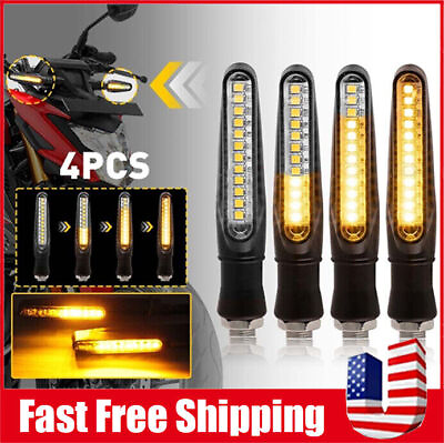 #ad 4x Flowing LED Motorcycle Turn Signals Light Blinker Indicator Tail Lights Amber $5.99