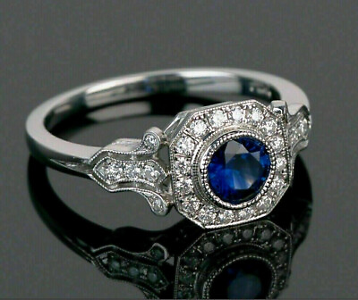 #ad Milgrain Halo Wedding Ring 14K White Gold Over 2 Ct Simulated Diamond amp; Sapphire $105.31