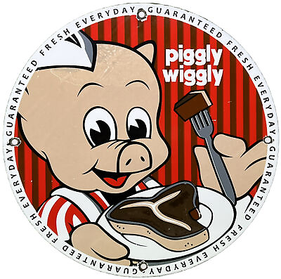 #ad VINTAGE PIGGLY WIGGLY PORCELAIN SIGN MCDONALDS PEPSI COKE IN N OUT GAS STATION $99.76