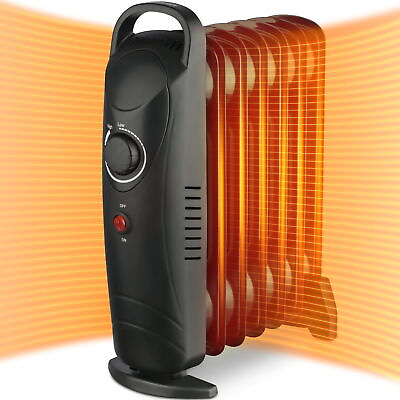 #ad Portable 700W 12 in Oil Filled Radiant Electric Space Heater w Thermostat Black $64.41
