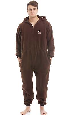 #ad Camille Mens Hooded All In One Warm Fleecy Zip Front One Piece Brown GBP 34.99