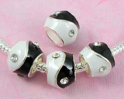 #ad 20pcs White Black YING YANG Charm Beads Inlay Crystal Fit Bracelet H14 $6.99