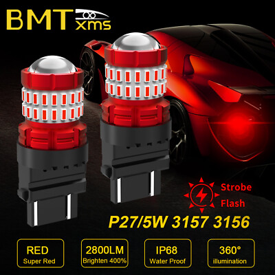 #ad 2x 3156 3157 Red LED Strobe Flashing Blinking Brake Tail Light Parking Bulbs $13.49