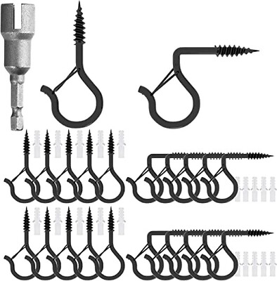 #ad 21 pc Q Hanging Hooks w Wing Nut Driver Heavy Duty Outdoor Hooks Lights Plants $9.86
