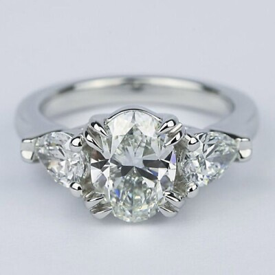 #ad Three Stone 1.69 Ct Oval Cut Lab Created Diamond Engagement Ring 14K H VS2 $1895.00