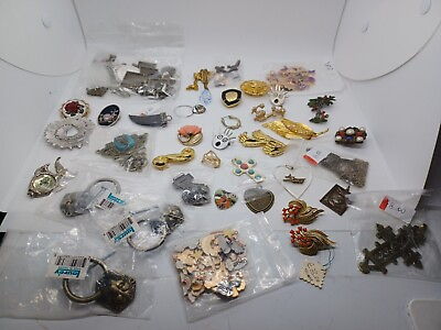 #ad Huge Lot VTG Costume Jewelry Trifari Givenchy? Brooch Enamel Charms Lions Rare $57.20