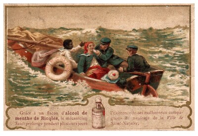 #ad Antique Advertising Trade Card French De Ricqles Liquor Shipwrecked Sailors $24.50