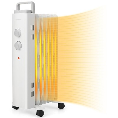 #ad 1500W Oil Filled Heater Wheel Radiant Space Heater Home W 3 Heating Modes White $74.96
