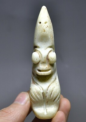 #ad 9CM China Hongshan Culture Old White Jade Carve Fengshui Beast Amulet Pendant $30.45