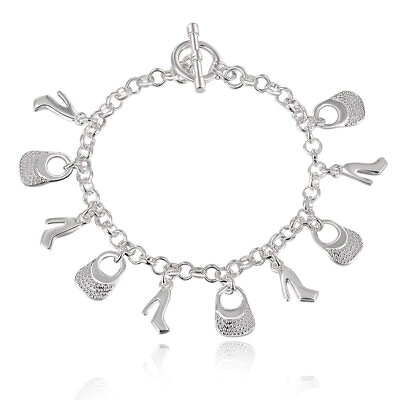 925 Sterling Silver Filled Shoe Bag Dangle Drop Charm Bracelet Women Jewelry $6.99