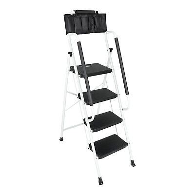 #ad 4 Step Ladder with Handrails amp; Attachable Tool Bag 330 lbs for Home Office $72.99