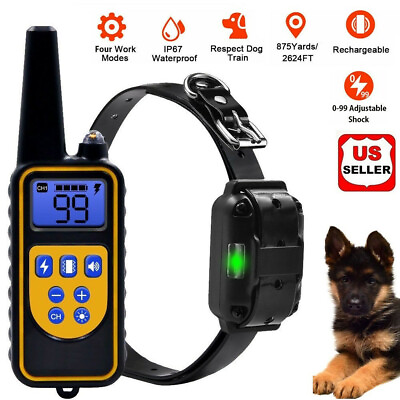 #ad Dog Shock Training Collar Rechargeable Remote Control Waterproof IP67 875 Yards $23.73