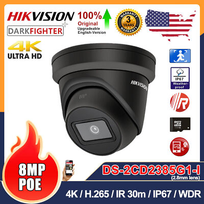 #ad Hikvision Darkfighter 4K 8MP Turret IP Camera DS 2CD2385G1 I PoE IR IP67 Black $135.85