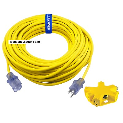 #ad CP 100 ft 12 3 SJTOW Heavy Duty Contractor Extension Cord w Adapter CPCO90001 $79.99