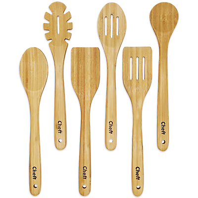 #ad Cheft Organic Bamboo Utensils For Cooking – Heavy Duty Wooden Set For Kitchen $29.87