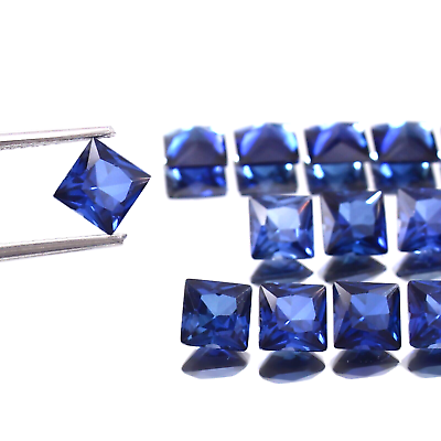 #ad AAA Natural Ceylon Blue Sapphire Loose Square Princess Cut Gemstone 10 Pcs 5x5MM $160.00