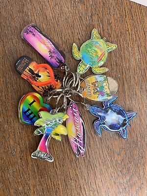 #ad Lot of 8 Hawaii Key Chains Colorful Double Sided Tropical Maui Different Images $27.90