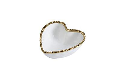 #ad Love is in the Air Heart Porcelain Bowl White with Gold Trim $46.13