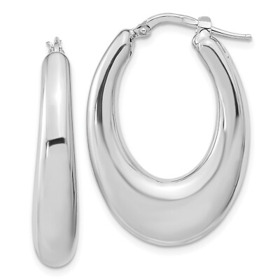 #ad 34.4mm Sterling Silve Rhodium plated Polished Hollow Oval Hoop Earrings $123.95