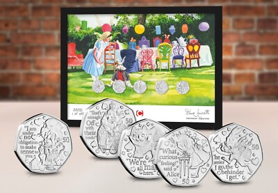 #ad Alice In Wonderland Framed Presentation With 5 2021 50p Coins GBP 49.99