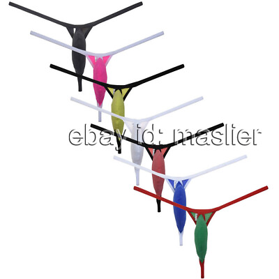 #ad Men#x27;s Ice Silk Striped Pouch Thong Mini Underwear Male Stretch Bikini G String $7.16