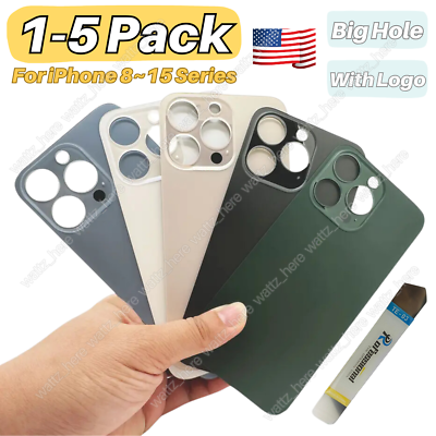 Back Glass Replacement Big Hole For iPhone 11 12 13 14 15 Pro XR Rear Cover Lot $5.50