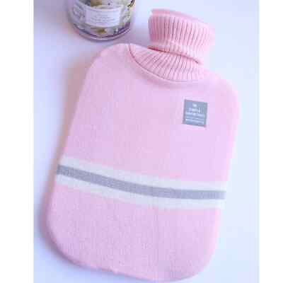 #ad Pink Hot Water Bottle With Pink Gray Striped Cover Hand Warmer Cozy Ease Cramps $24.95