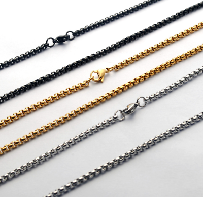 #ad Women Men Black Gold Silver Stainless Steel 3mm Round Box Chain Necklace 18 35quot; $5.95