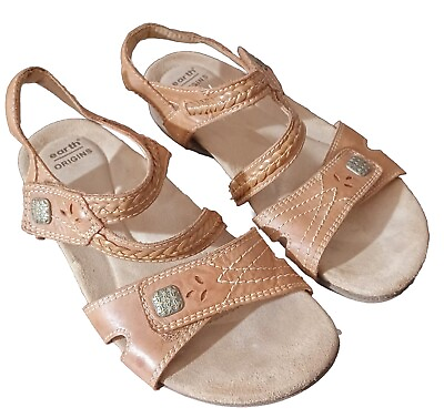 #ad Earth Origins Womens Brown Leather Casual Strappy Sandals Cork Heel Size 7.5 $25.00