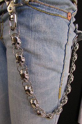 #ad Heavy Silver Metal Long Jeans Wallet Key Chain Large Chunky Skulls Trucker Biker $25.95