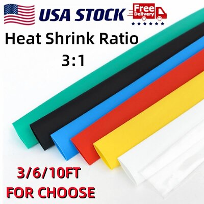 #ad 3 6 10 Feet 3:1 Heat Shrink Tube Adhesive Glue Dual Wall Marine Grade Tubing $11.99