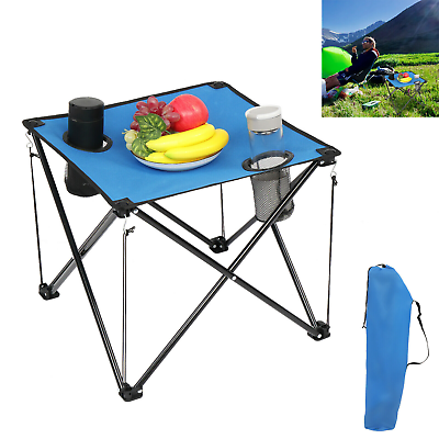 #ad Portable 18quot; x18quot; Square Outdoor Folding Table Camping Picnic Table W Cup Holder $28.19