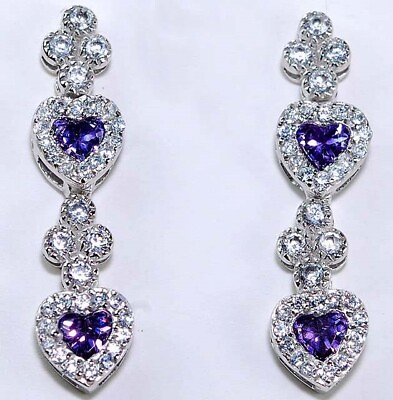 #ad Heart 4CT Amethyst amp; White Topaz 925 Solid Sterling Silver Earrings YB3 2 $30.99
