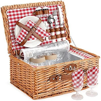 #ad Wicker Picnic Basket for 2 Person Willow Hamper Basket Sets with Insulated NEW $65.99