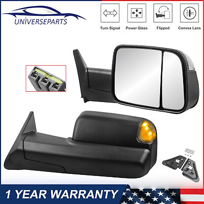 #ad Set 2 Flip Up Power Glass Tow Mirrors For 1994 1997 Dodge Ram 1500 2500 3500 $127.79