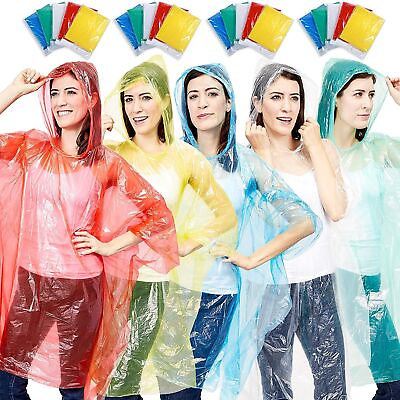 #ad Juvale 20 Pack Disposable Rain Ponchos with Hood for Adults $17.99