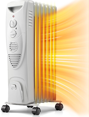 #ad 1500W Oil Filled Radiator Heater Portable Electric Heater with 3 Heat Settings $70.99