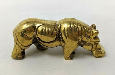 #ad VTG Mini Heavy Gold Tone Metal Hippo Hippopotamus Detailed Figurine FP20 JN21 $5.11