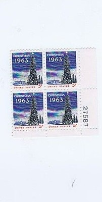 #ad Christmas 1963 block of 5 cent stamps 27587 $5.43