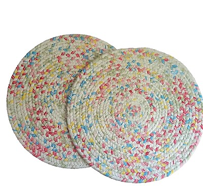 #ad 2 Pioneer Woman Round Braided Placemats Cottage Farmhouse Vint. Look Springtime $10.99