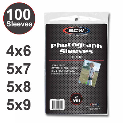#ad 100 BCW Photo Photograph Postcard Sleeves 4x6 5x7 5x8 5x9 Sizes Fast Shipping $6.99