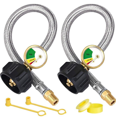 #ad Propane Hose Stainless Steel Braided with Gauge QCC Type1 Replacement 2 Pack $29.99